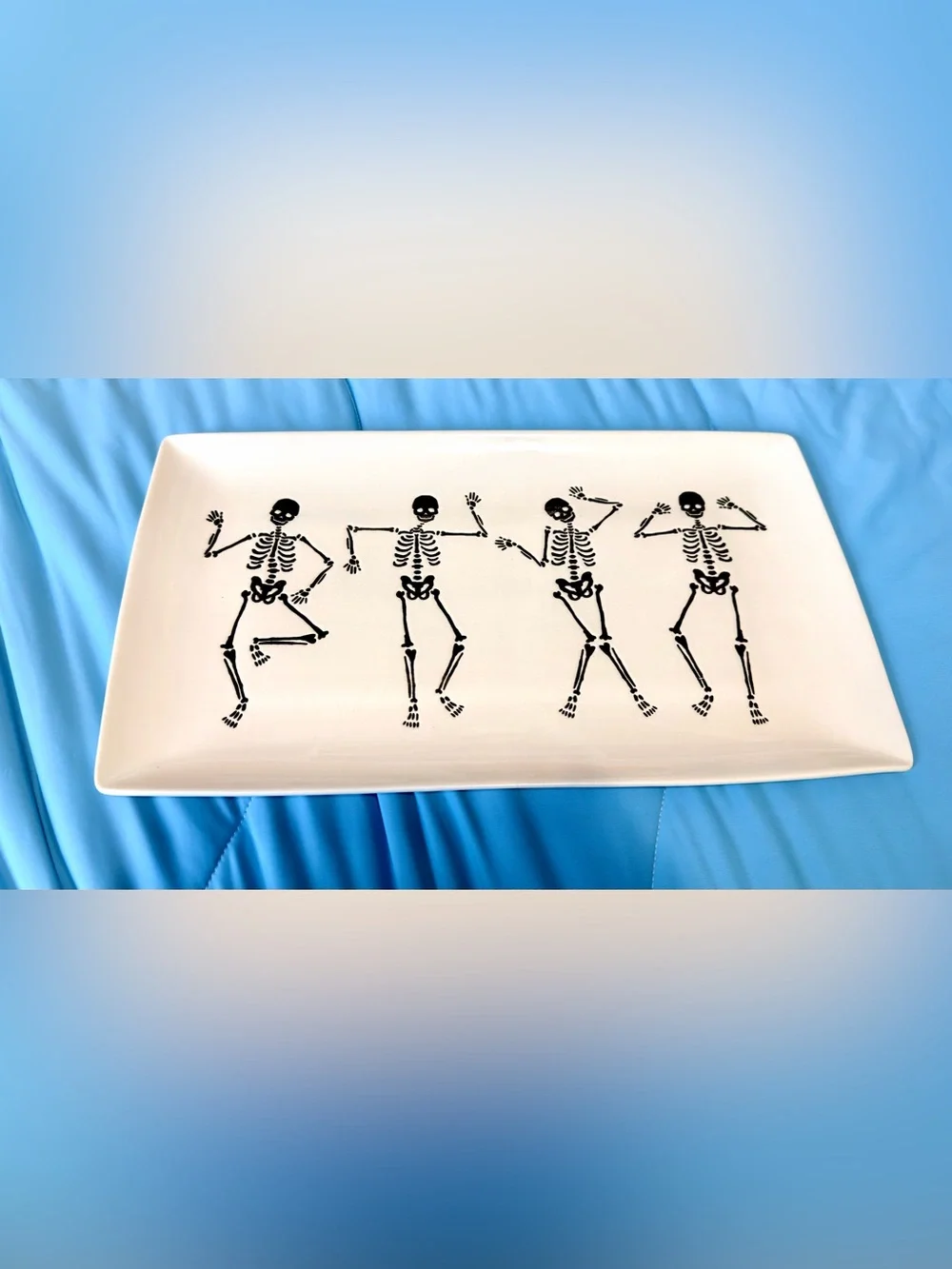 Halloween Dancing Skeleton Stoneware Serving Tray 14.25” Way to Celebrate